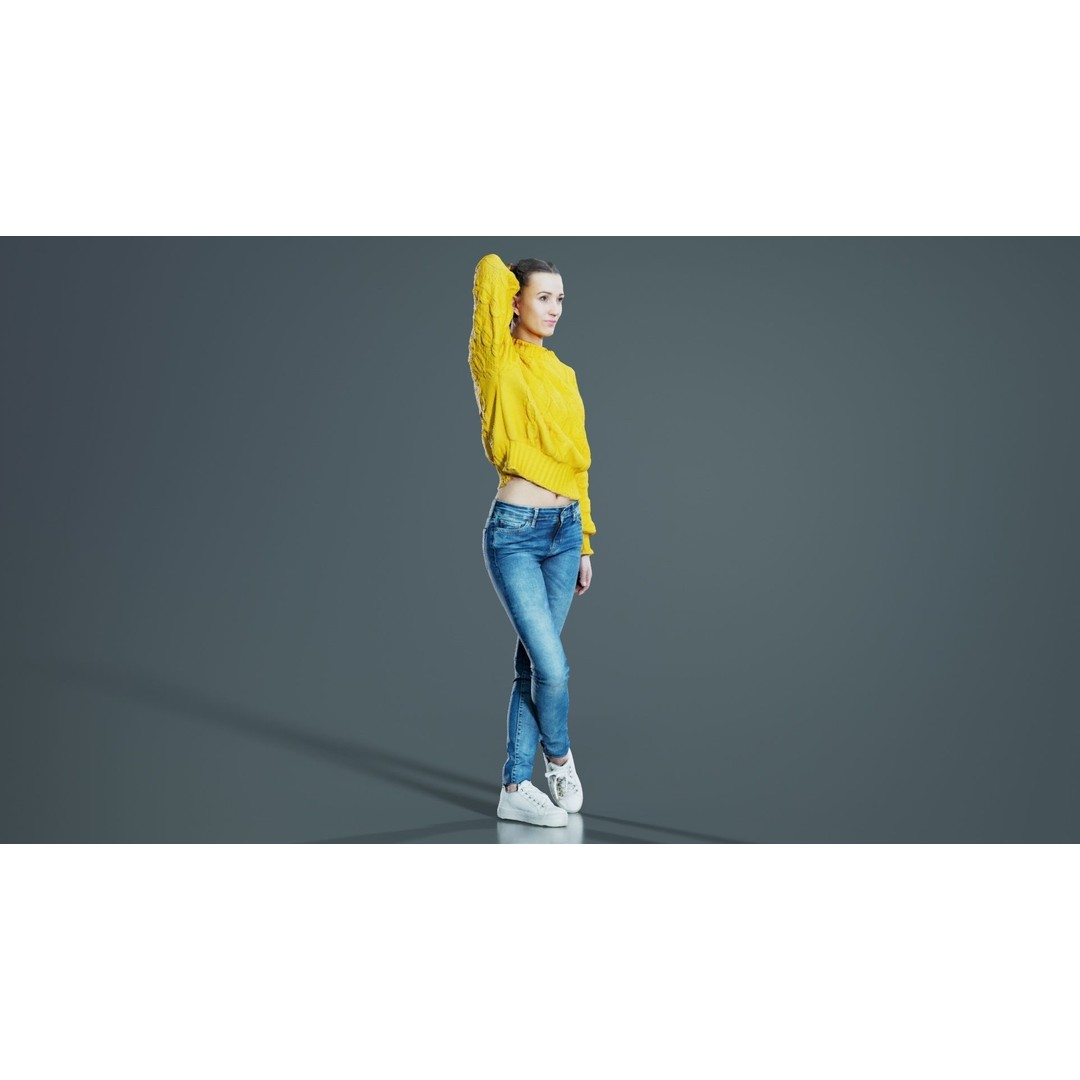 Woman in Yellow Cardigan 3D Model – Low Poly Character with PBR Textures - View 3