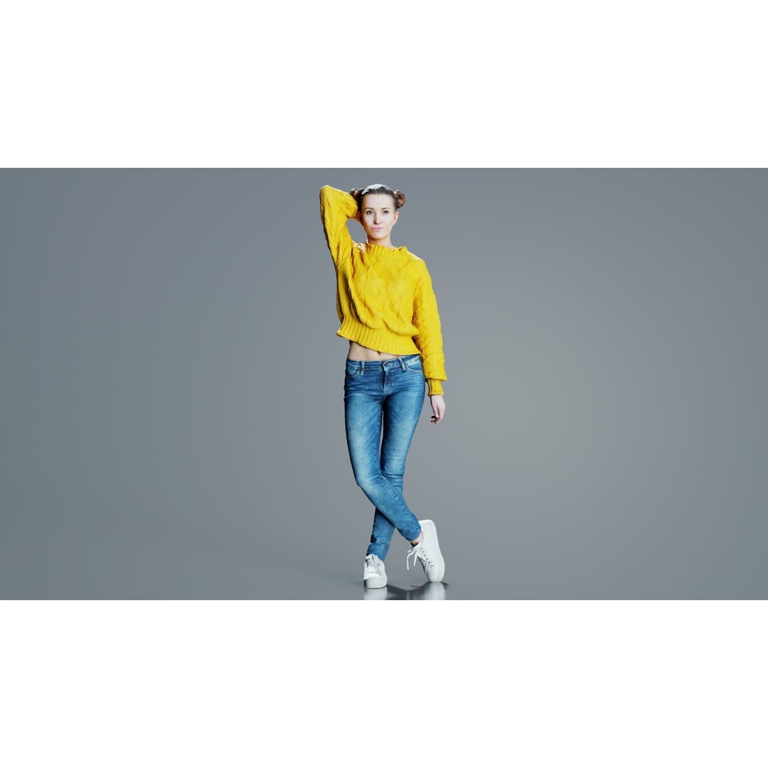 Woman in Yellow Cardigan 3D Model – Low Poly Character with PBR Textures - View 4