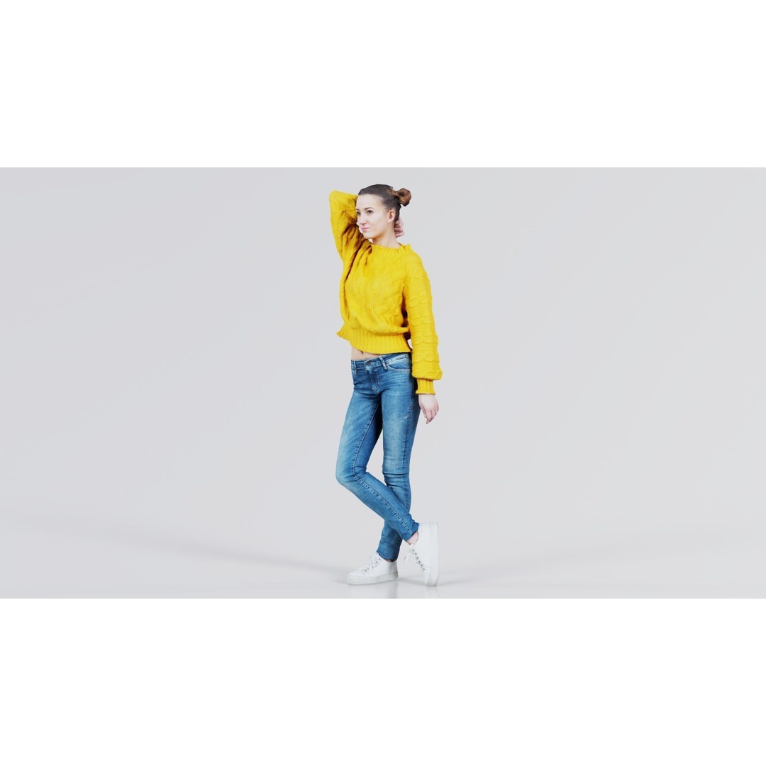 Woman in Yellow Cardigan 3D Model – Low Poly Character with PBR Textures - View 5