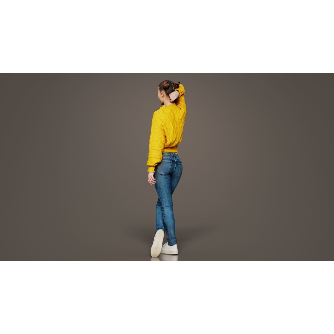 Woman in Yellow Cardigan 3D Model – Low Poly Character with PBR Textures - View 6