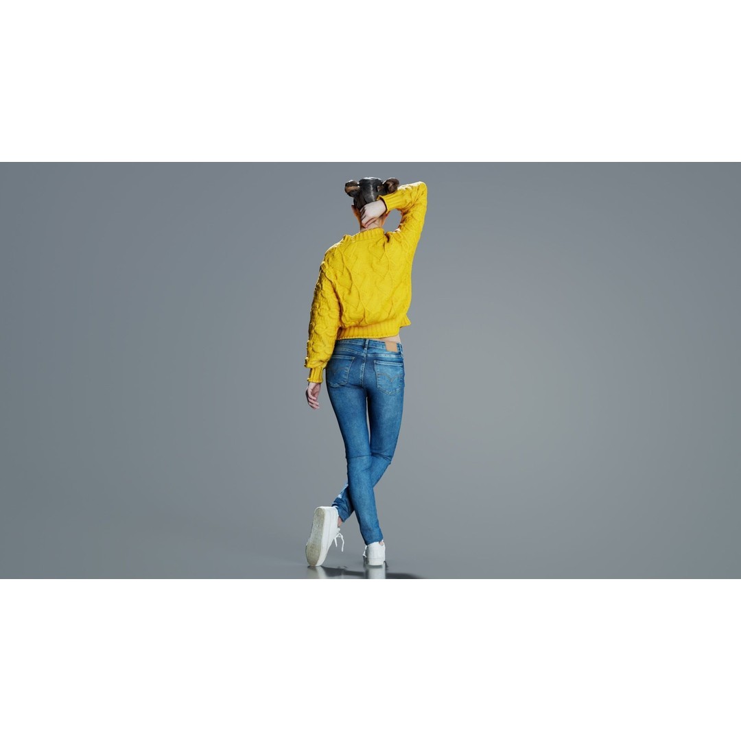 Woman in Yellow Cardigan 3D Model – Low Poly Character with PBR Textures - View 7