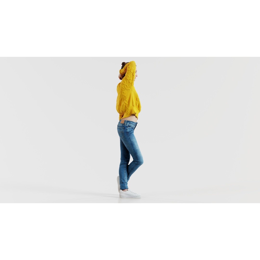 Woman in Yellow Cardigan 3D Model – Low Poly Character with PBR Textures - View 8