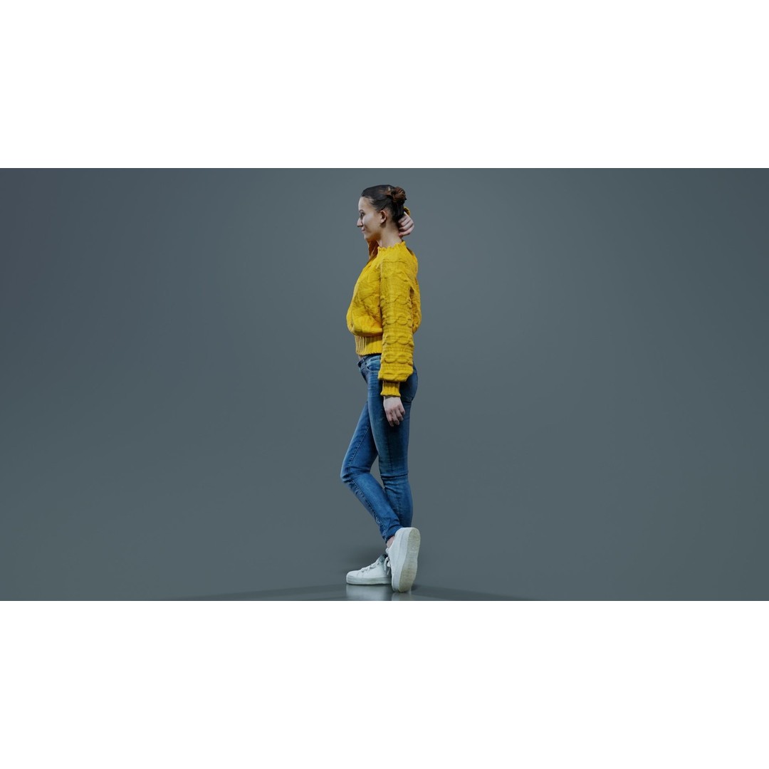 Woman in Yellow Cardigan 3D Model – Low Poly Character with PBR Textures - View 9
