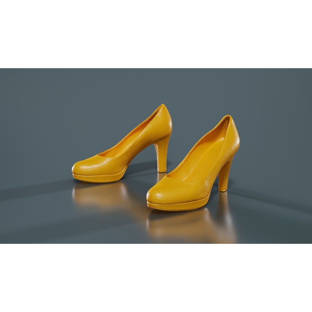 Snakeskin Pumps 3D Model – Low Poly Footwear, FBX, PBR Textures - View 14