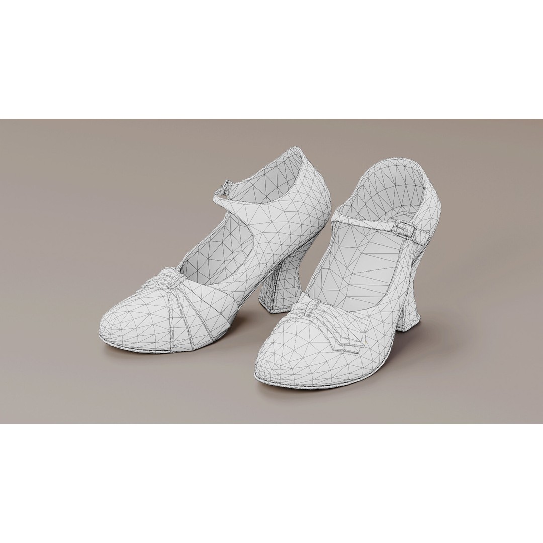 Leather Women's Shoes 3D Model – Vintage Low-Poly PBR Footwear - View 10