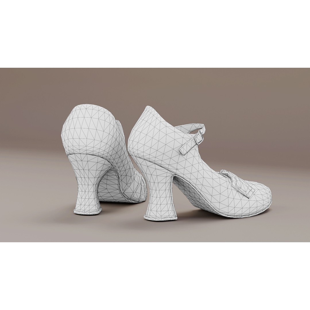 Leather Women's Shoes 3D Model – Vintage Low-Poly PBR Footwear - View 11
