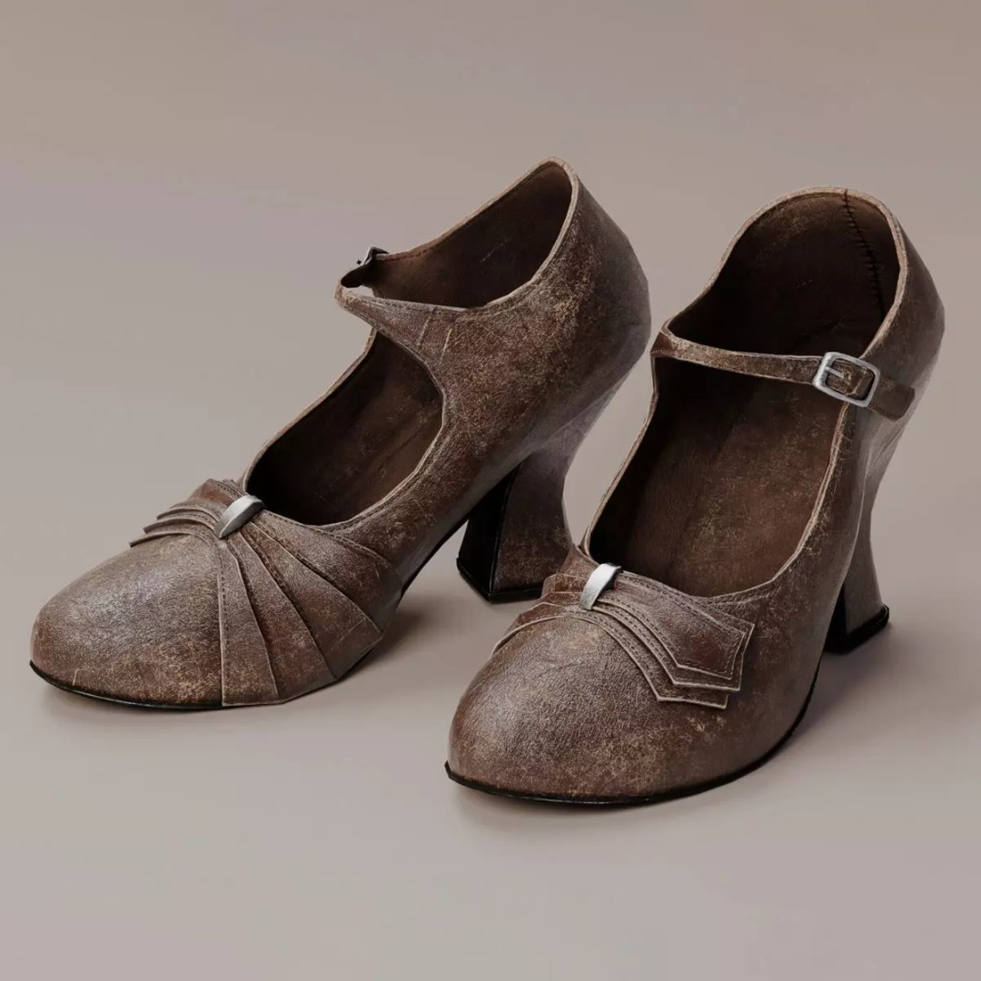 Leather Women's Shoes 3D Model – Vintage Low-Poly PBR Footwear - View 2