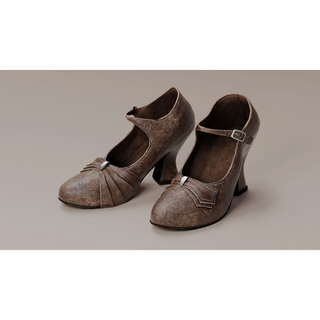 Leather Women's Shoes 3D Model – Vintage Low-Poly PBR Footwear - View 5