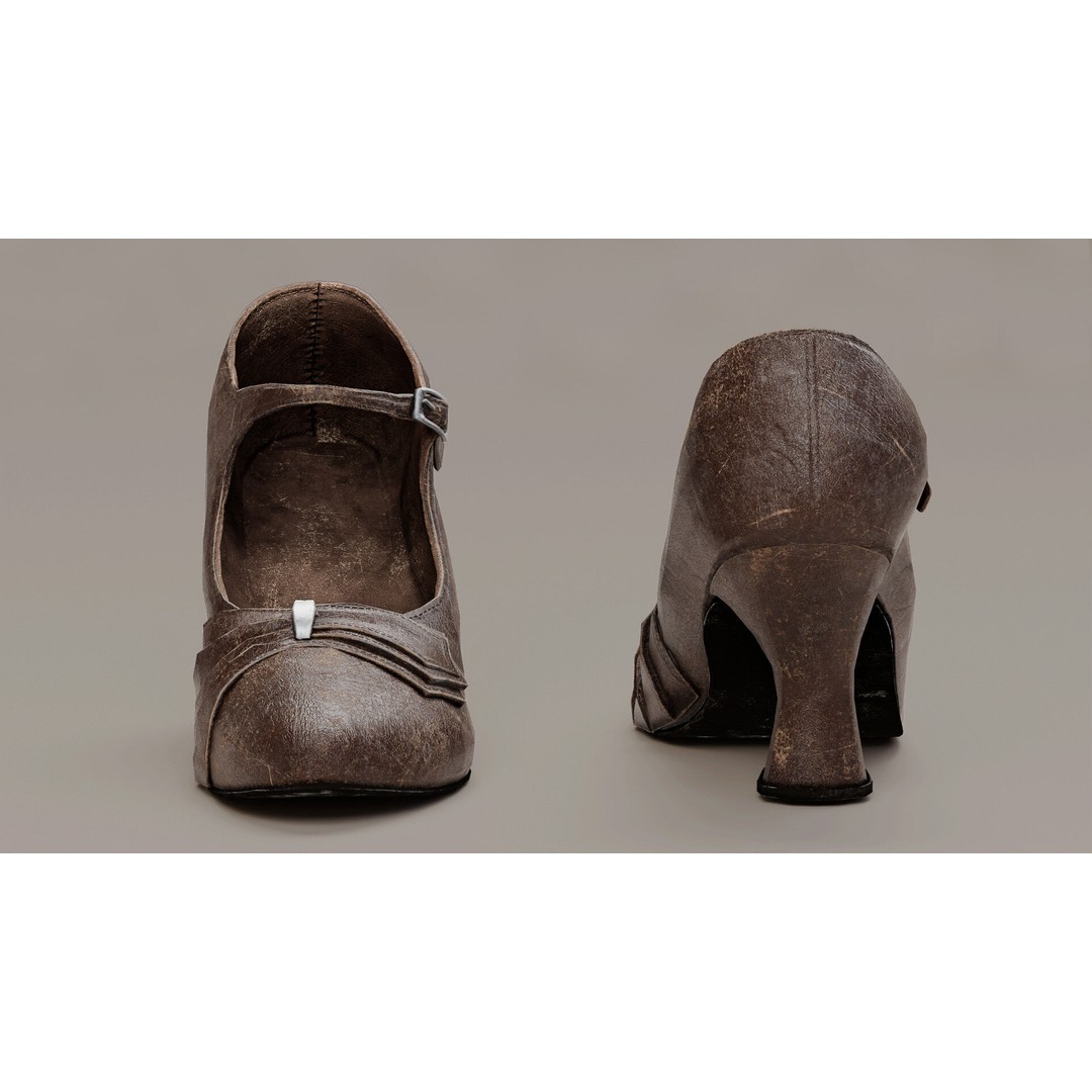 Leather Women's Shoes 3D Model – Vintage Low-Poly PBR Footwear - View 9