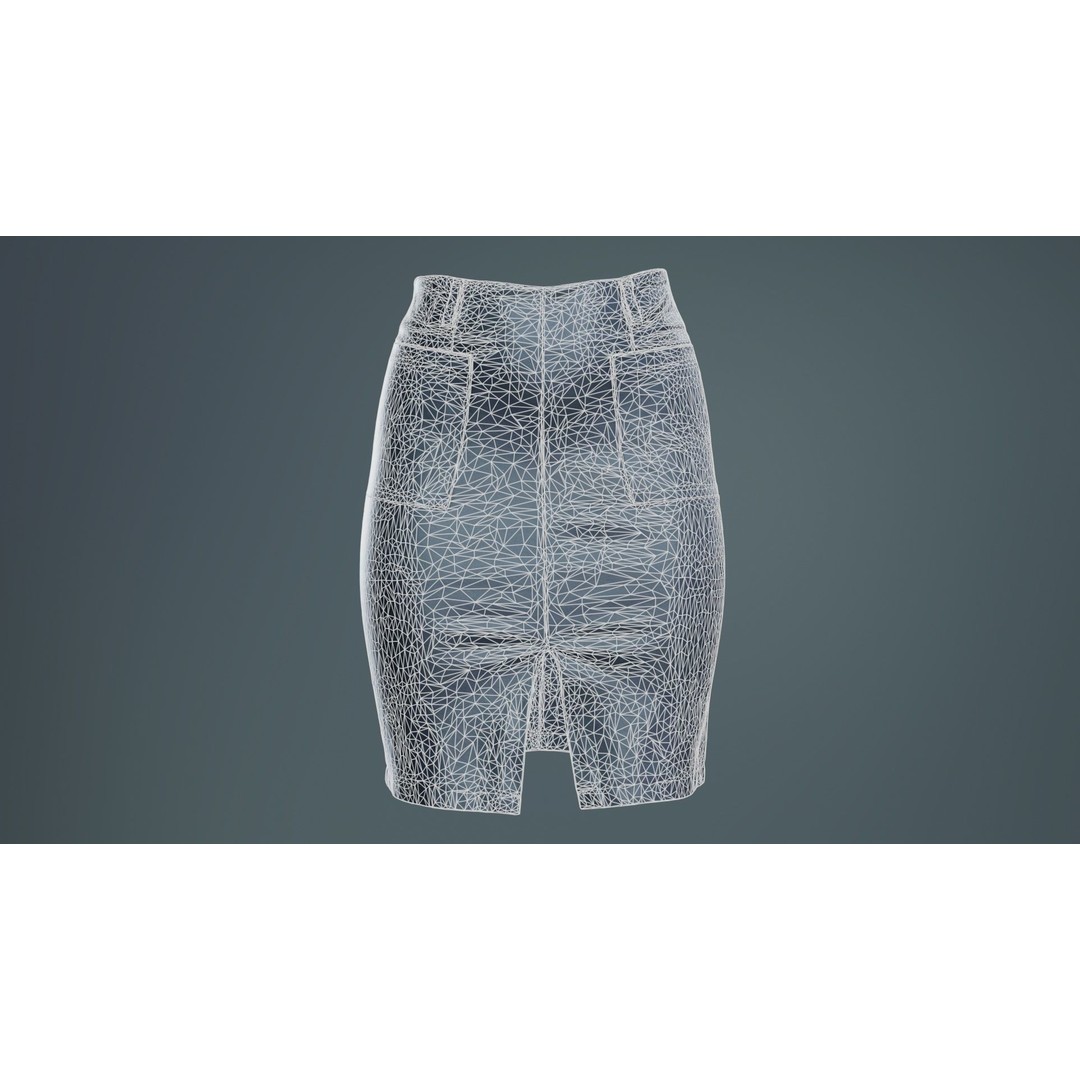 Leather Pocket Pencil Skirt 3D Model – Low Poly Game Asset, FBX, Blender - View 11