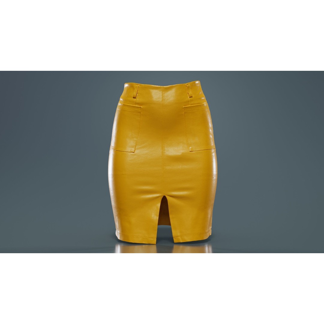 Leather Pocket Pencil Skirt 3D Model – Low Poly Game Asset, FBX, Blender - View 14