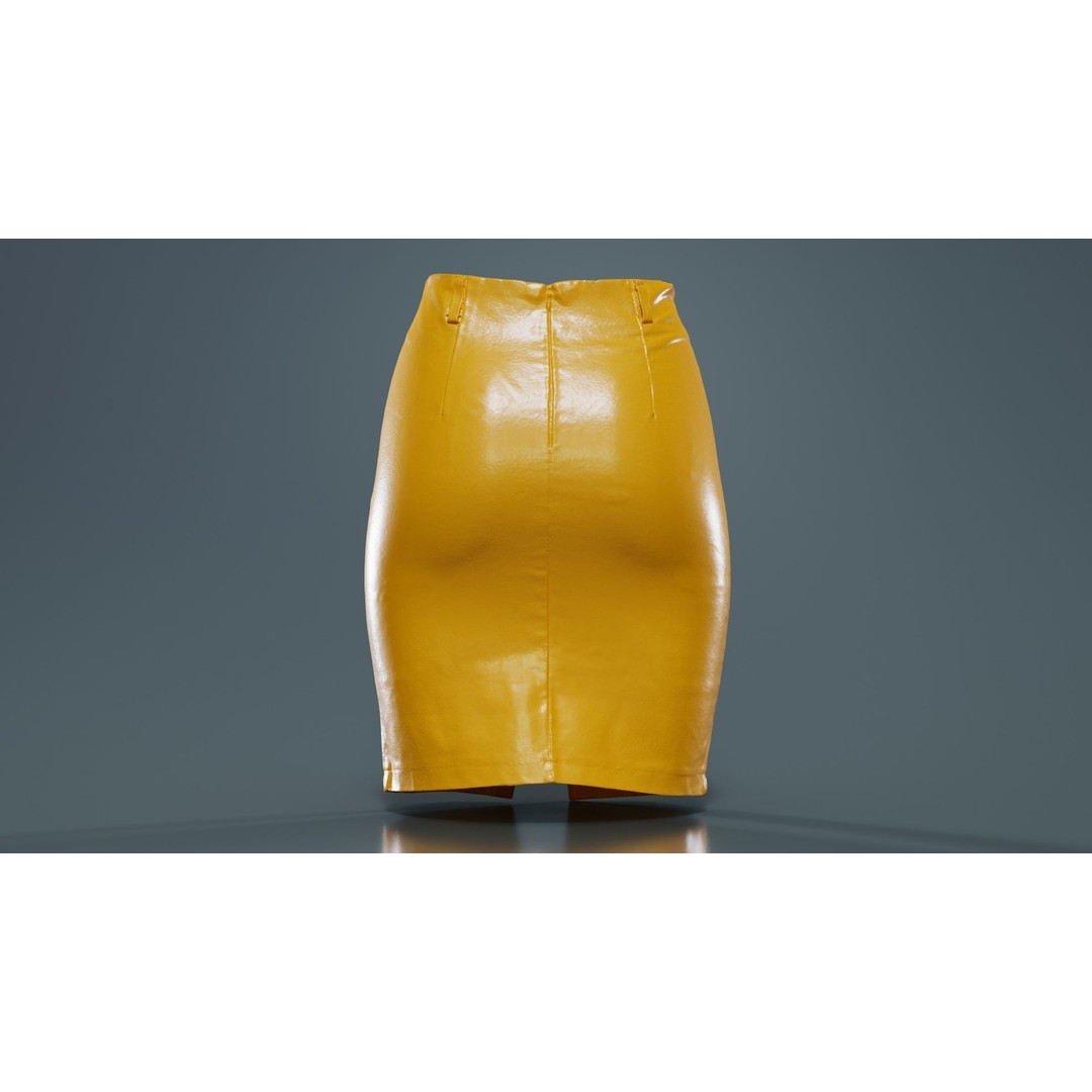 Leather Pocket Pencil Skirt 3D Model – Low Poly Game Asset, FBX, Blender - View 15