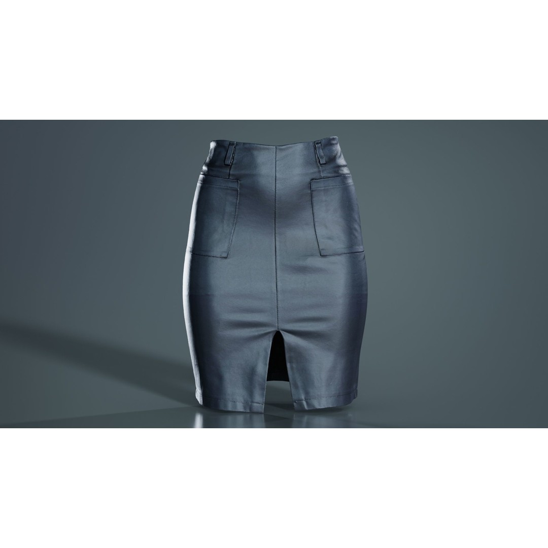 Leather Pocket Pencil Skirt 3D Model – Low Poly Game Asset, FBX, Blender - View 3