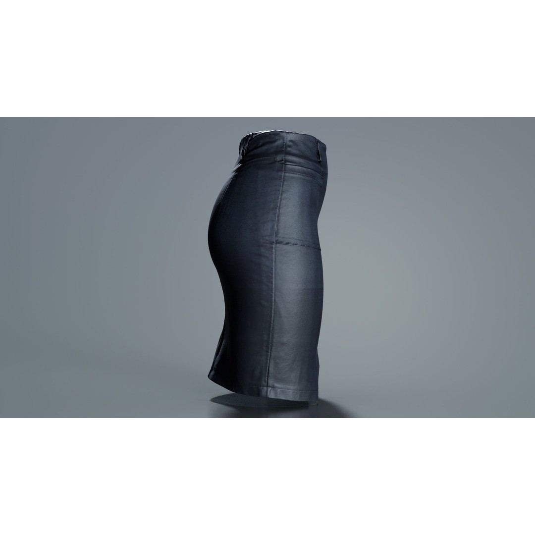 Leather Pocket Pencil Skirt 3D Model – Low Poly Game Asset, FBX, Blender - View 4