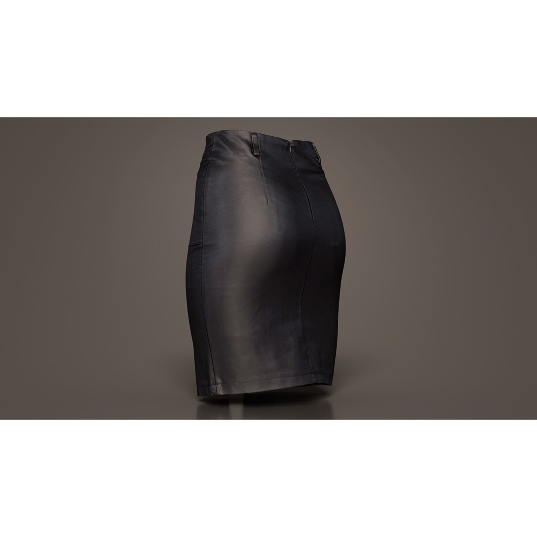 Leather Pocket Pencil Skirt 3D Model – Low Poly Game Asset, FBX, Blender - View 5