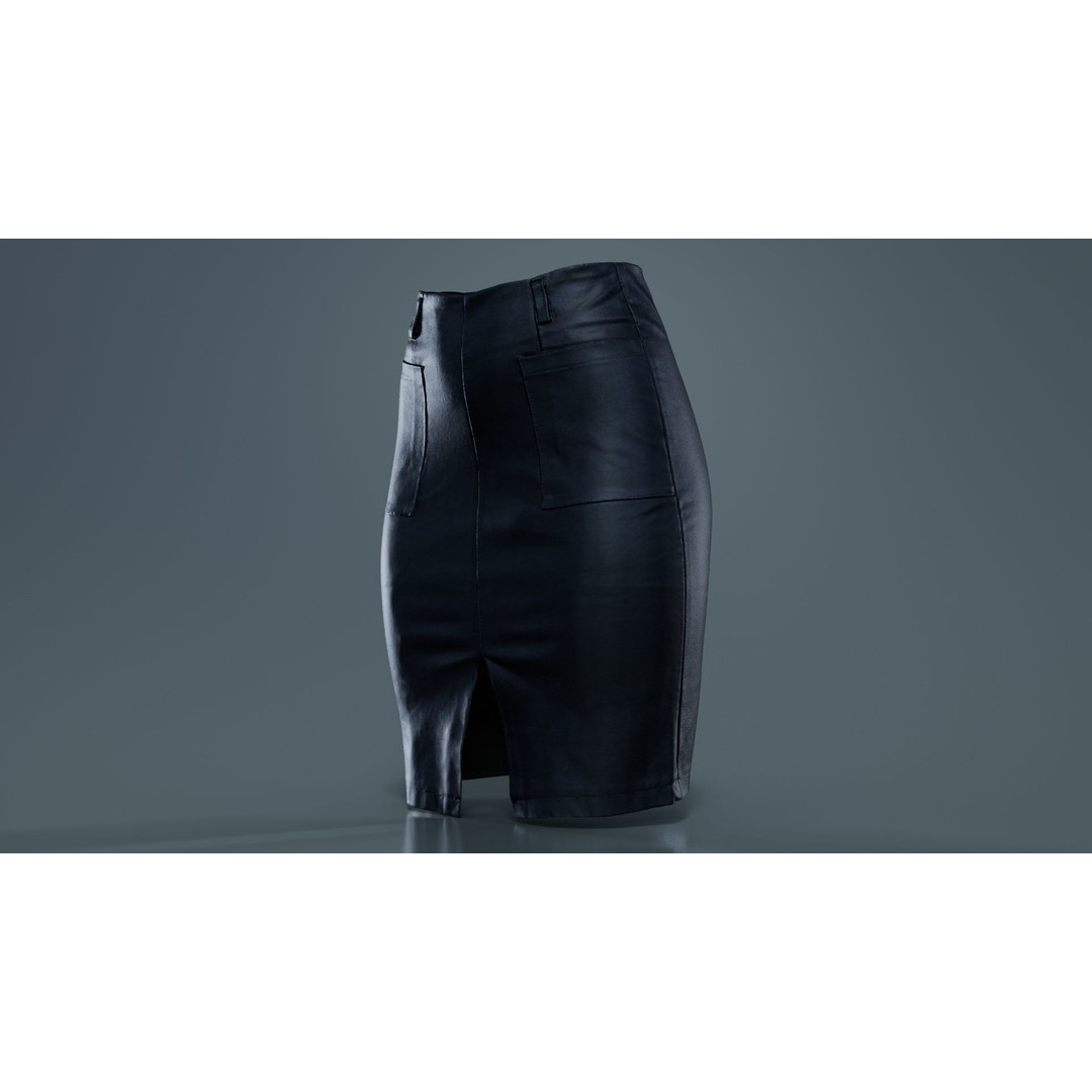 Leather Pocket Pencil Skirt 3D Model – Low Poly Game Asset, FBX, Blender - View 6