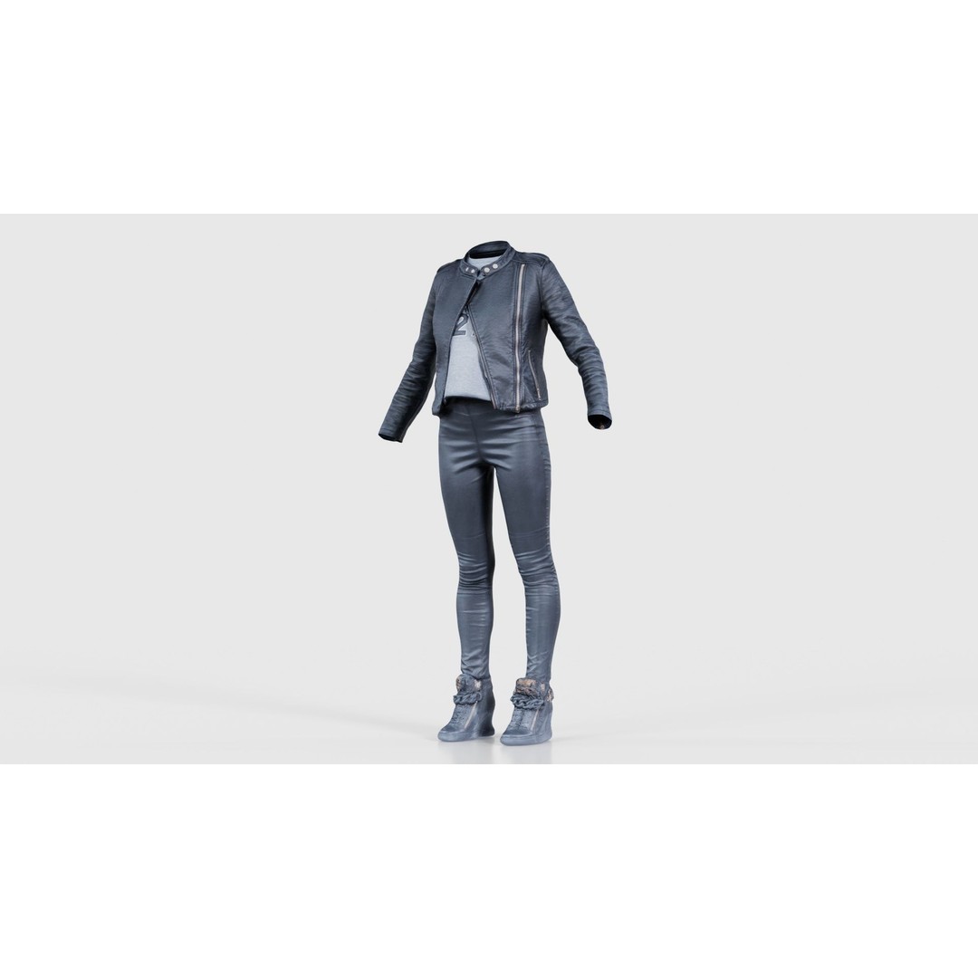 Leather Ensemble 3D Model – Low Poly Female Outfit, FBX, OBJ