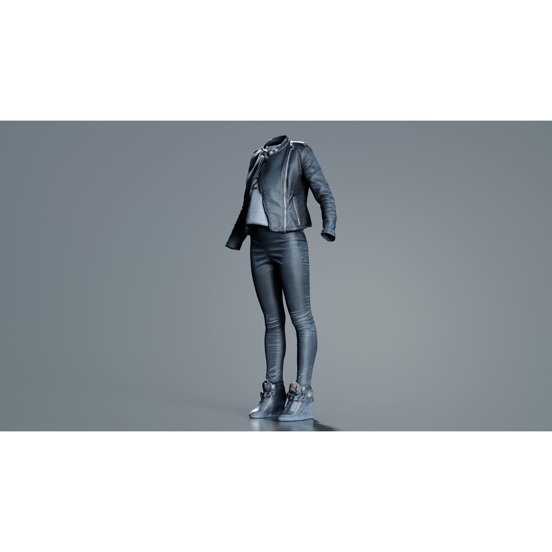Leather Ensemble 3D Model – Low Poly Female Outfit, FBX, OBJ - View 10