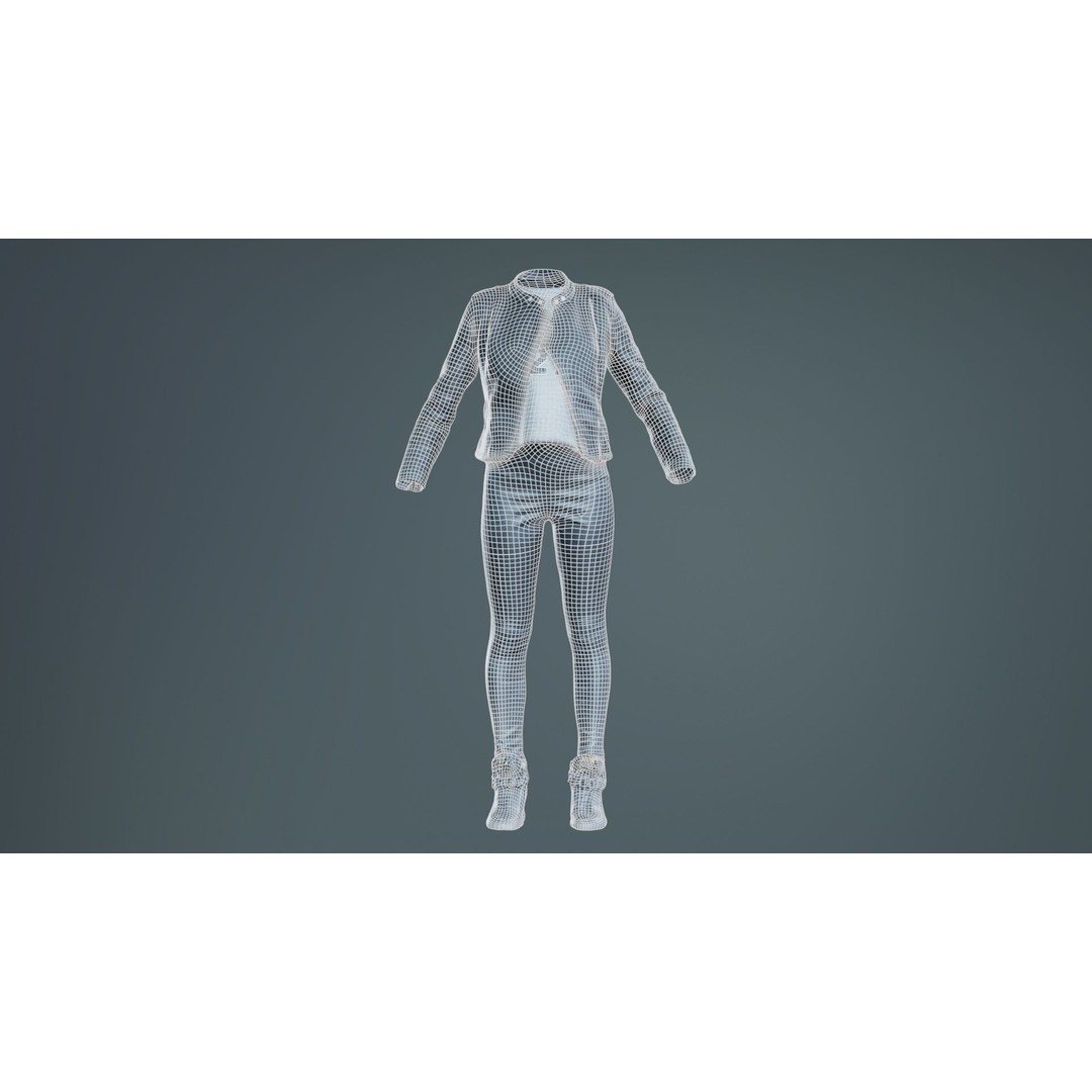 Leather Ensemble 3D Model – Low Poly Female Outfit, FBX, OBJ - View 11