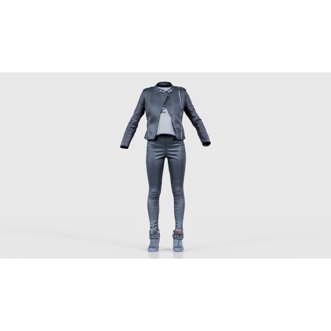 Leather Ensemble 3D Model – Low Poly Female Outfit, FBX, OBJ - View 17