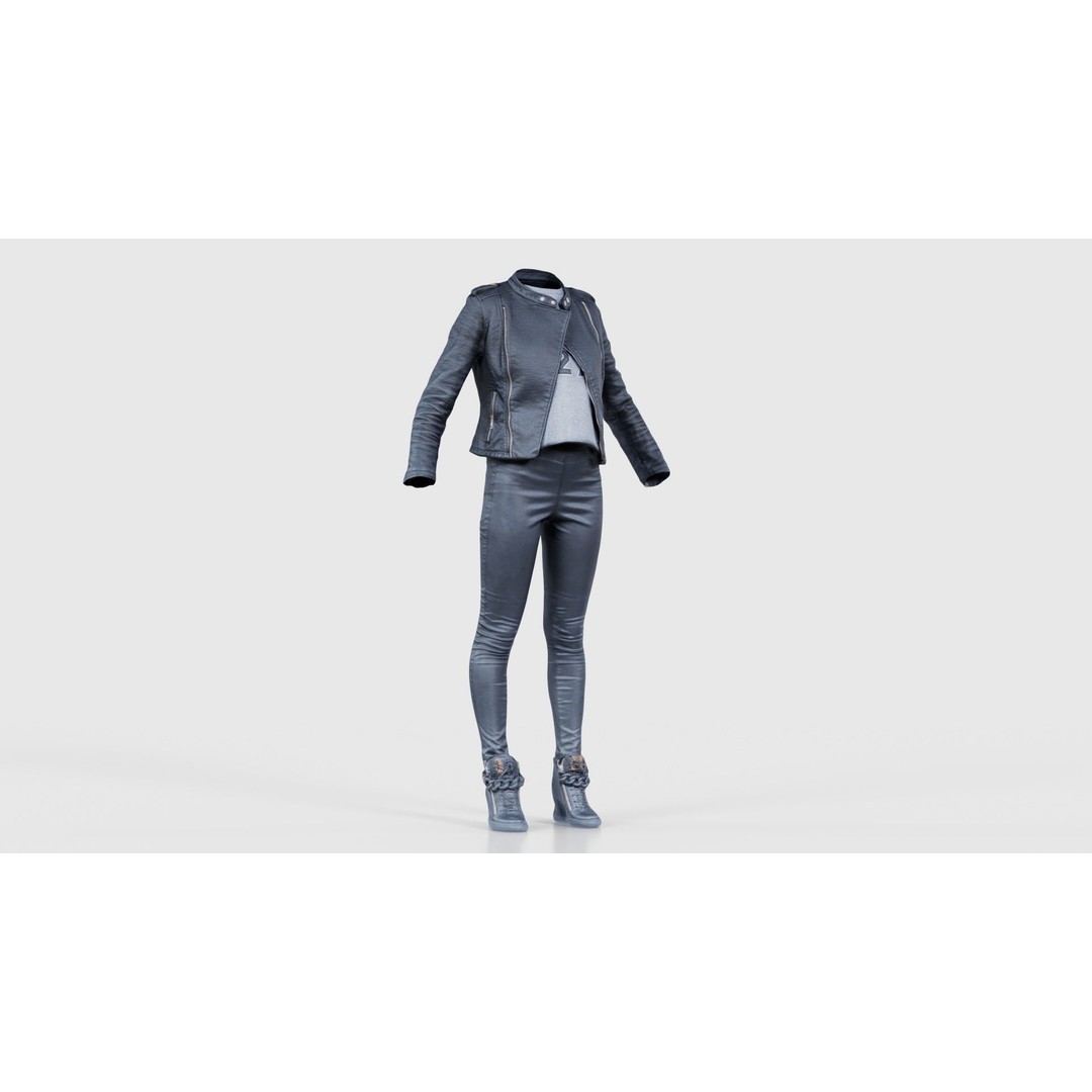 Leather Ensemble 3D Model – Low Poly Female Outfit, FBX, OBJ - View 18