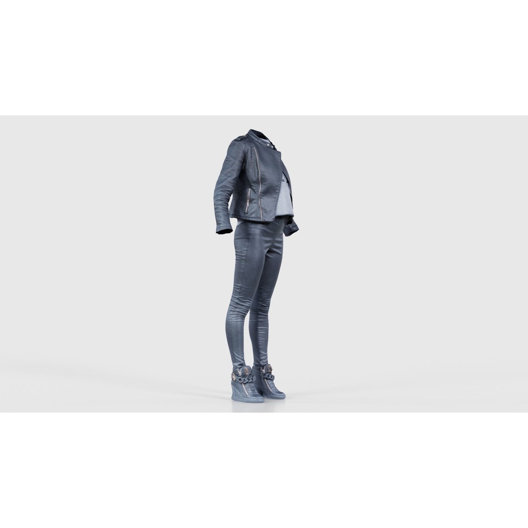 Leather Ensemble 3D Model – Low Poly Female Outfit, FBX, OBJ - View 19