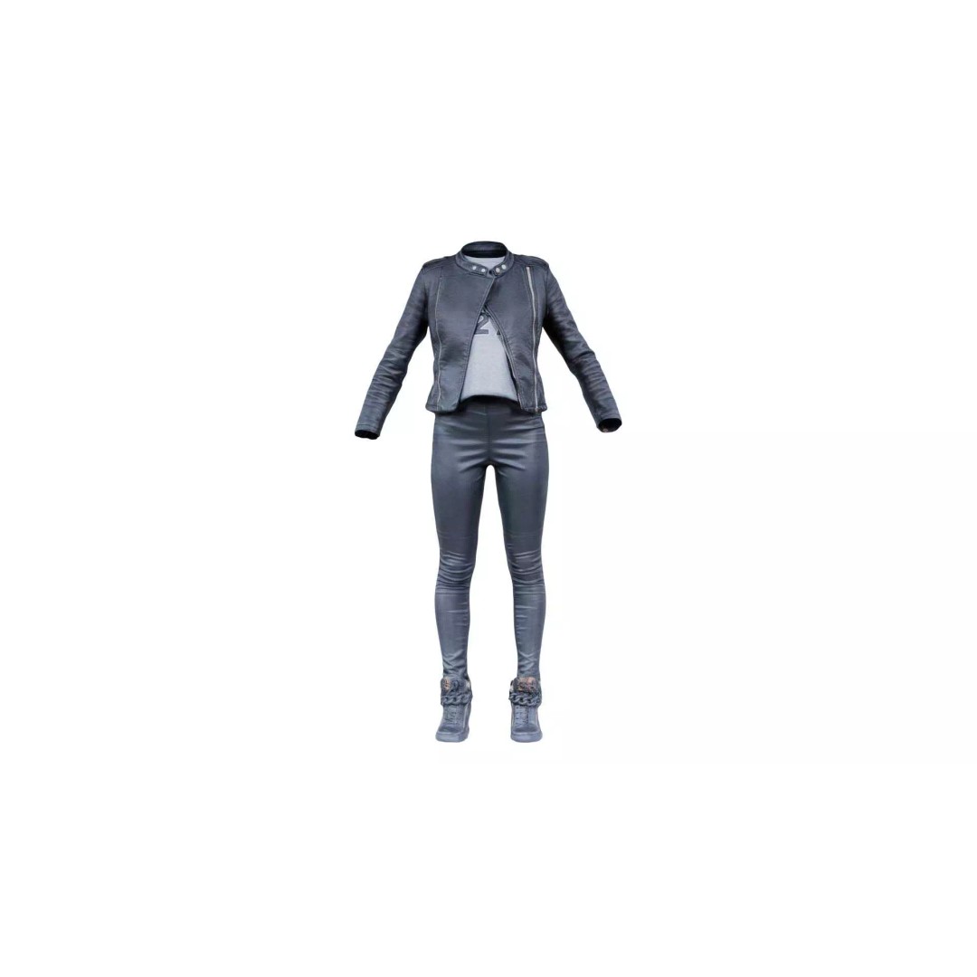 Leather Ensemble 3D Model – Low Poly Female Outfit, FBX, OBJ - View 2