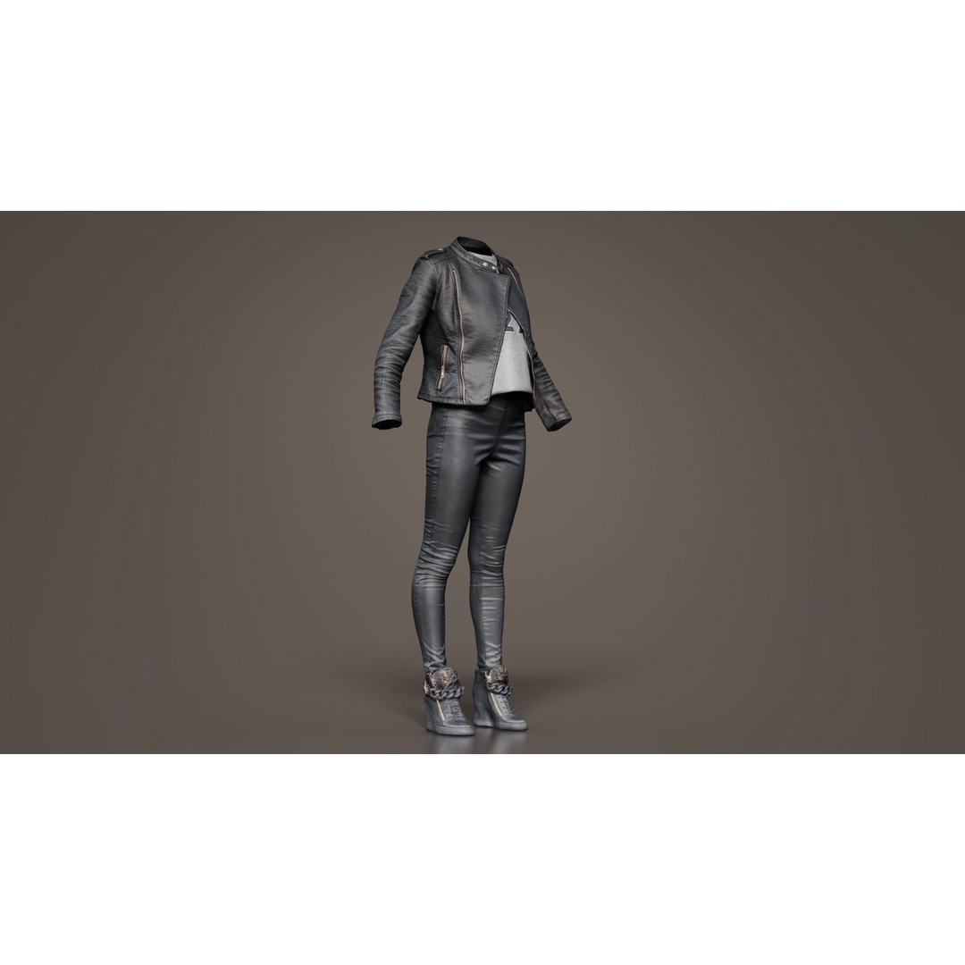 Leather Ensemble 3D Model – Low Poly Female Outfit, FBX, OBJ - View 3
