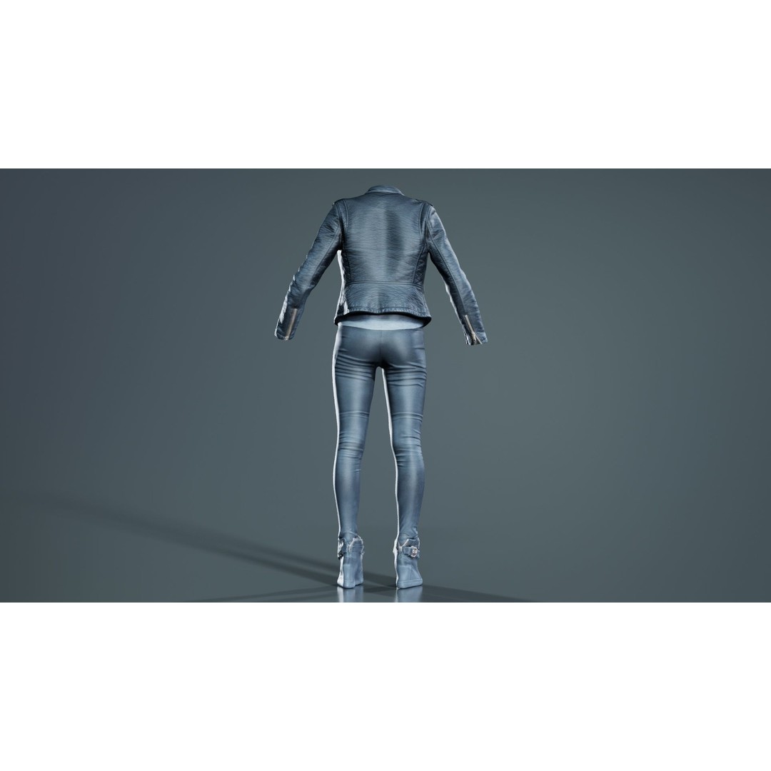 Leather Ensemble 3D Model – Low Poly Female Outfit, FBX, OBJ - View 5