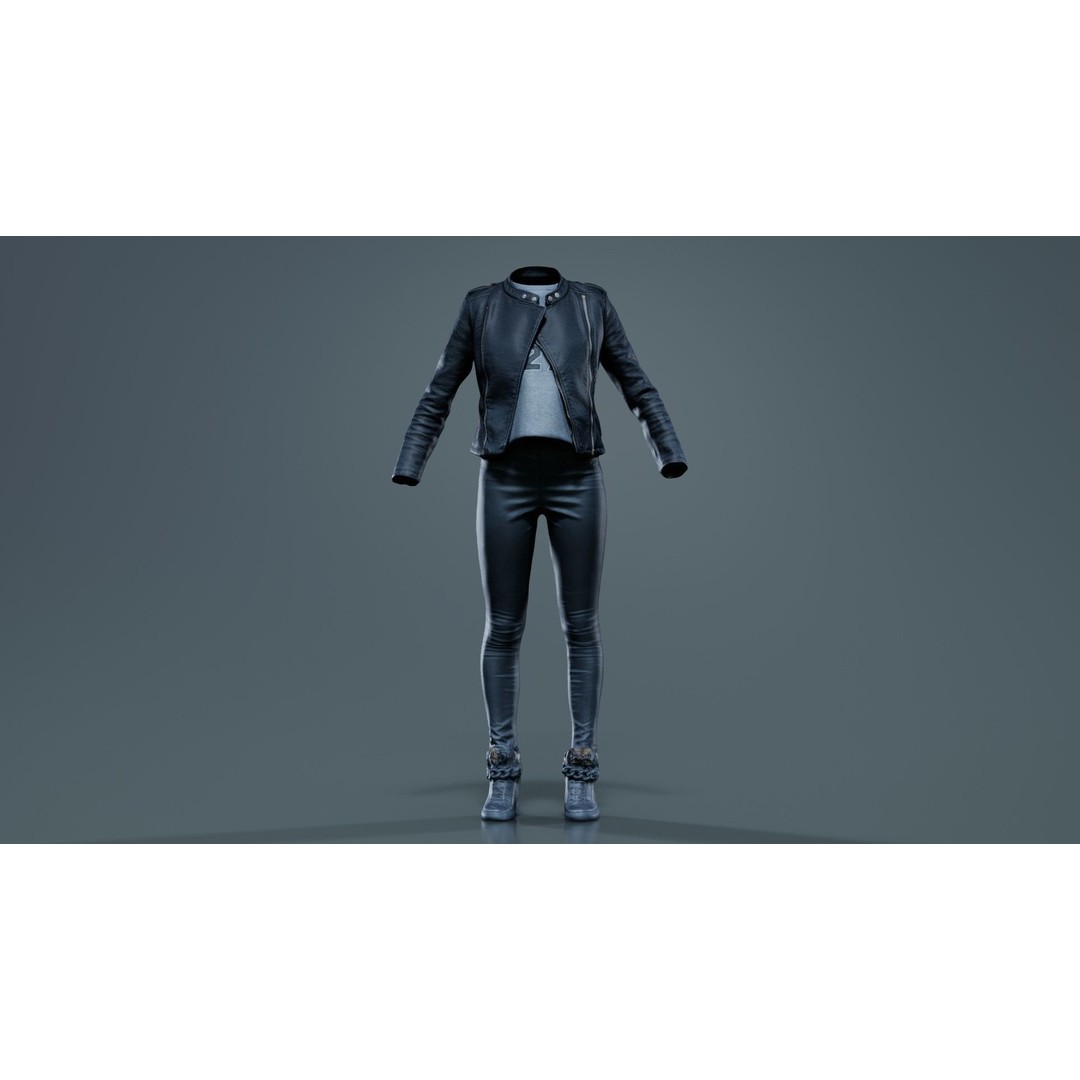 Leather Ensemble 3D Model – Low Poly Female Outfit, FBX, OBJ - View 7