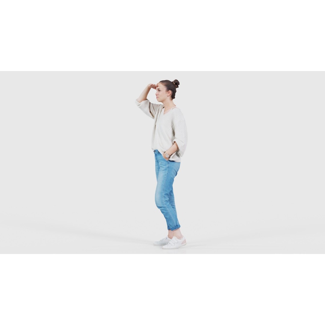 Scout Woman 3D Model – Low Poly Character in Jeans & White Top, FBX