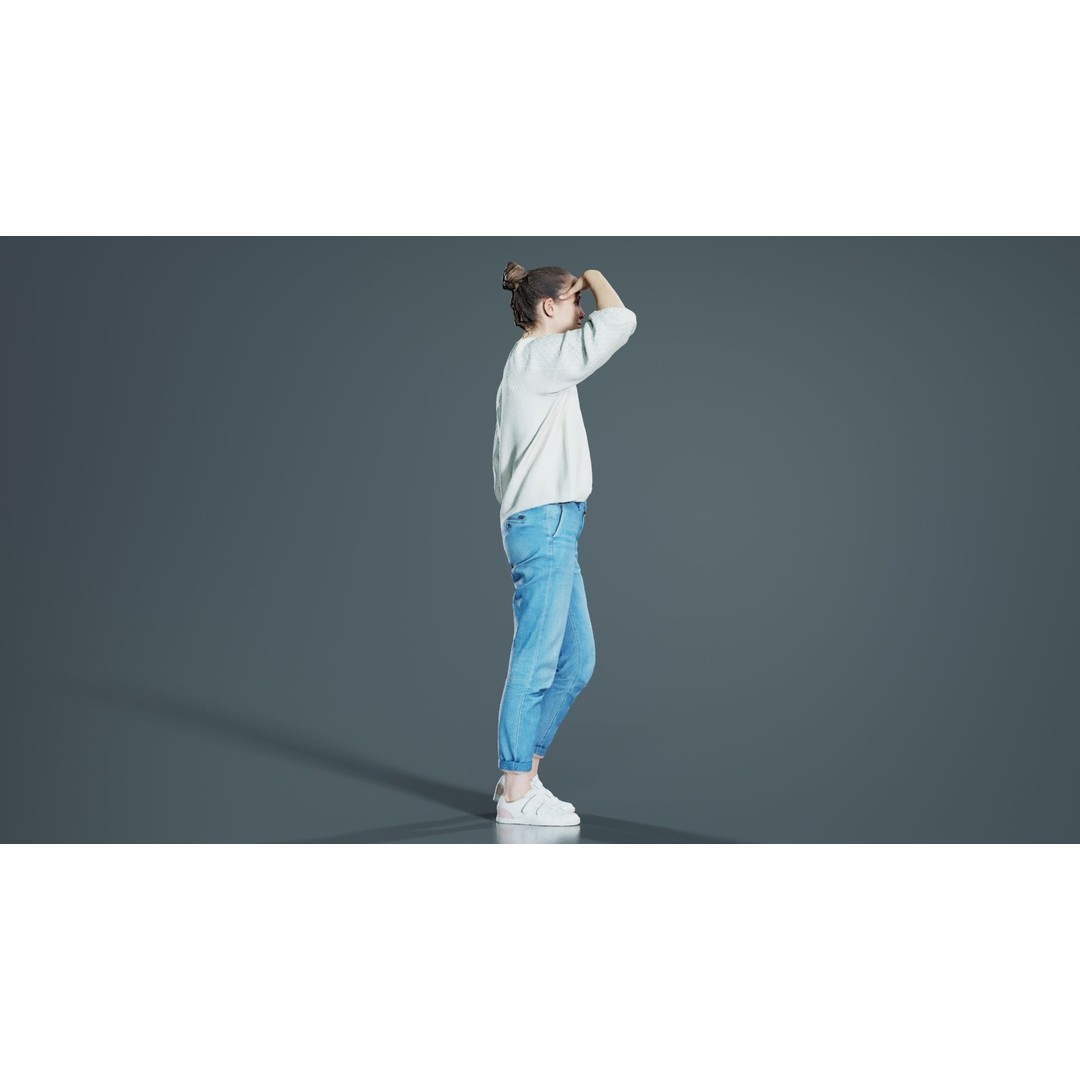 Scout Woman 3D Model – Low Poly Character in Jeans & White Top, FBX - View 10
