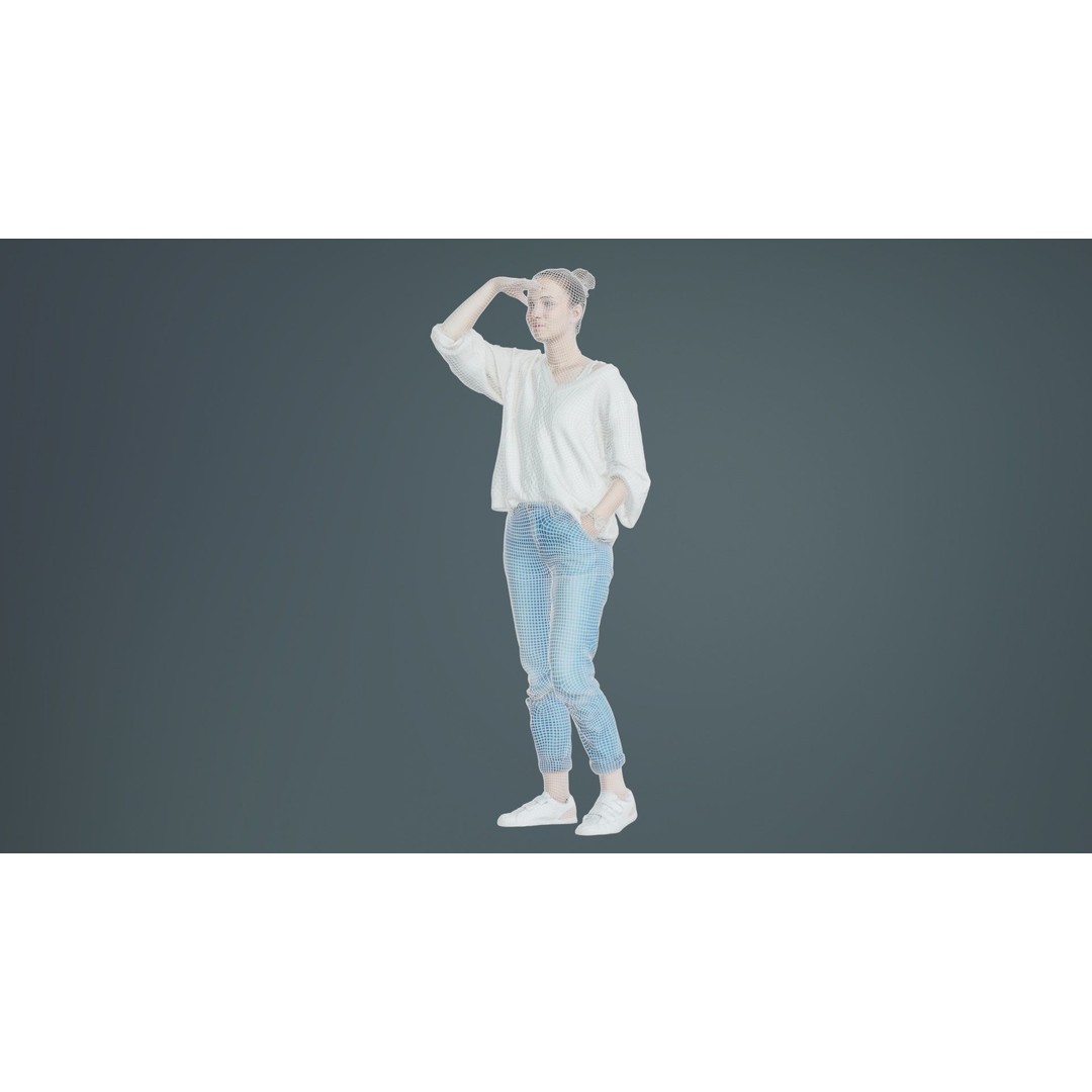 Scout Woman 3D Model – Low Poly Character in Jeans & White Top, FBX - View 11
