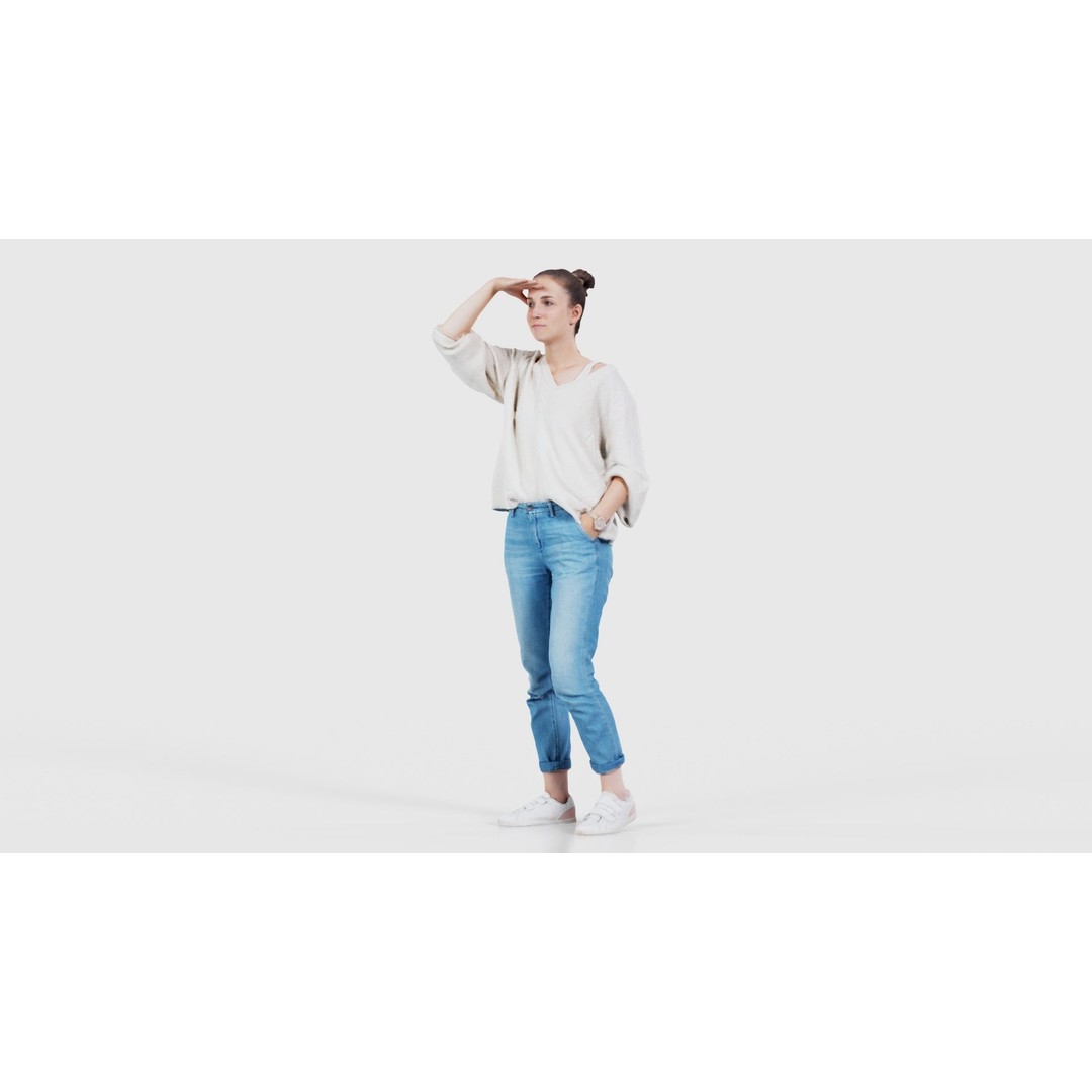 Scout Woman 3D Model – Low Poly Character in Jeans & White Top, FBX - View 17