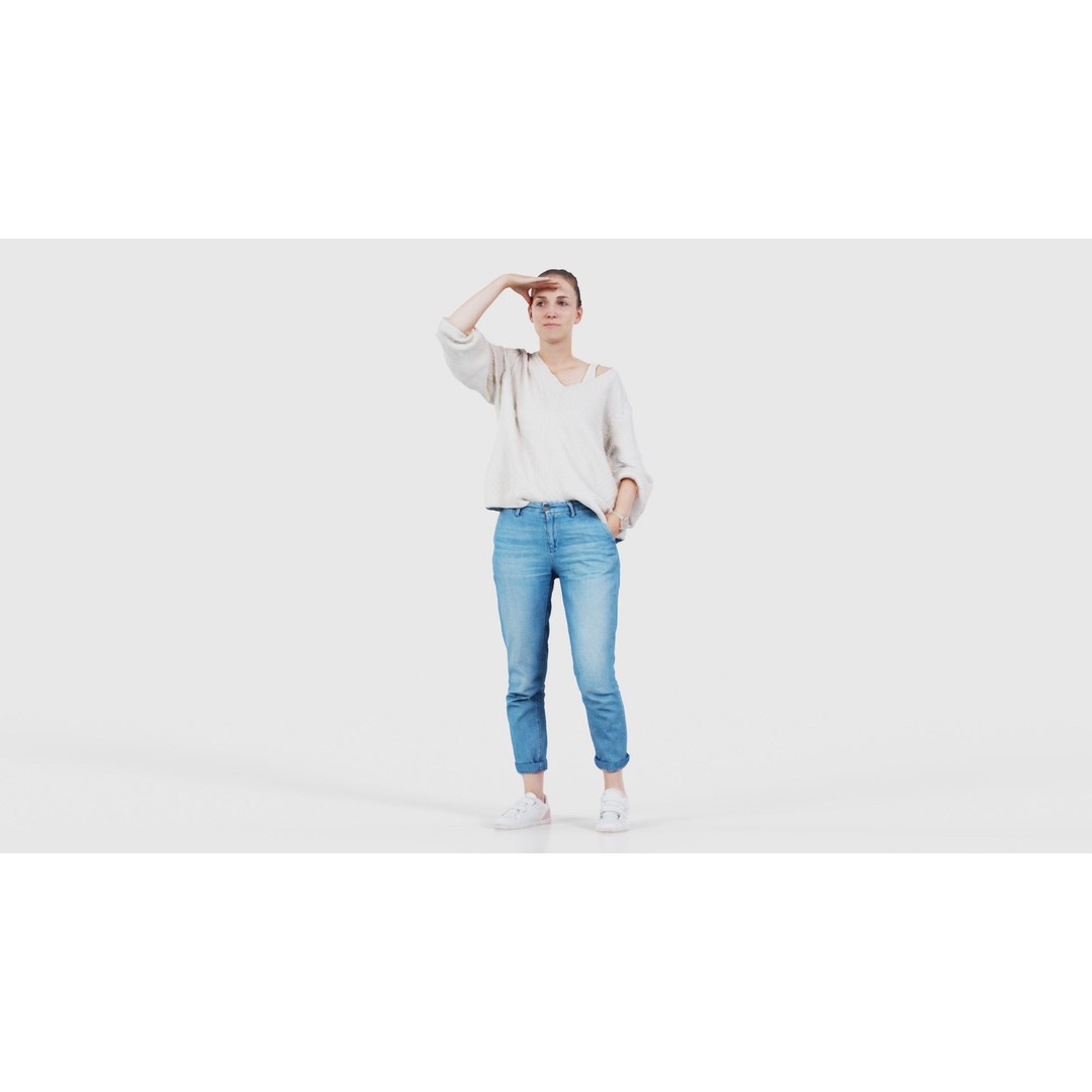 Scout Woman 3D Model – Low Poly Character in Jeans & White Top, FBX - View 18