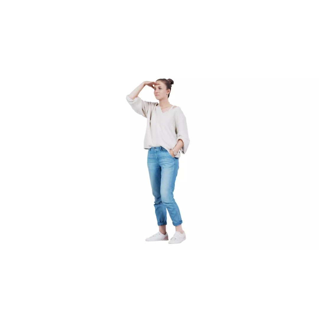 Scout Woman 3D Model – Low Poly Character in Jeans & White Top, FBX - View 2
