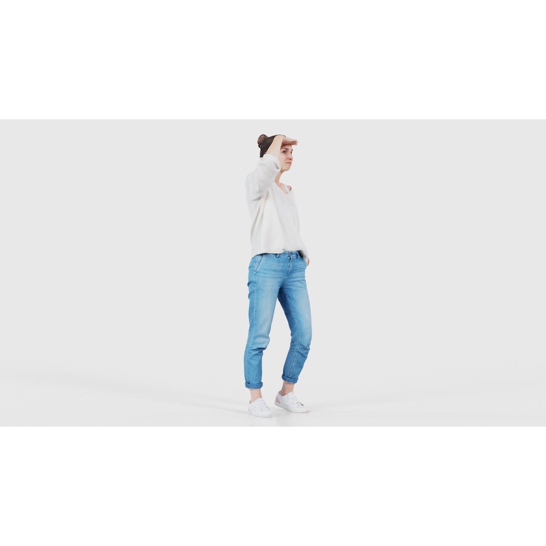 Scout Woman 3D Model – Low Poly Character in Jeans & White Top, FBX - View 20