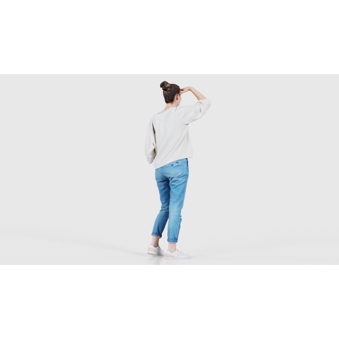 Scout Woman 3D Model – Low Poly Character in Jeans & White Top, FBX - View 23