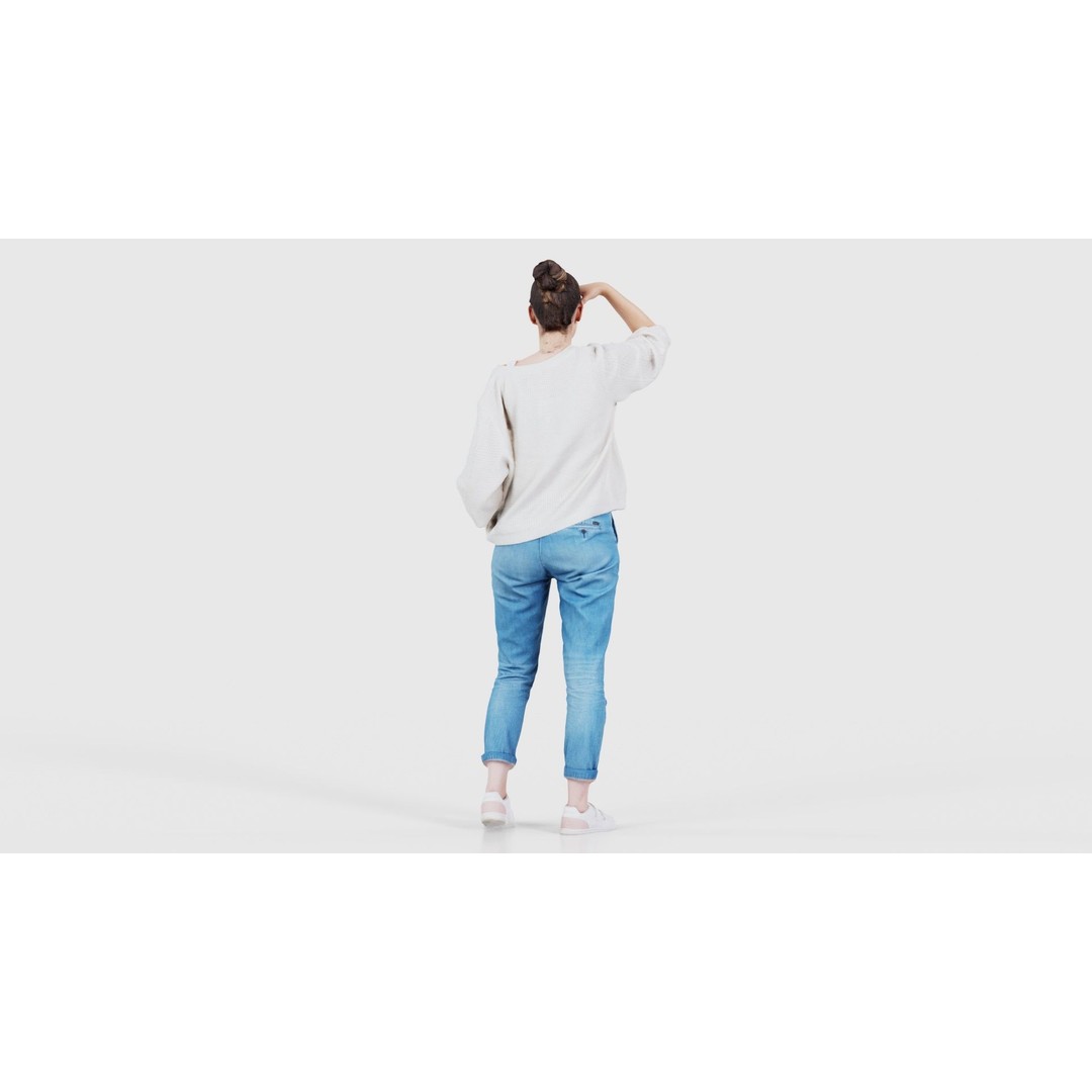 Scout Woman 3D Model – Low Poly Character in Jeans & White Top, FBX - View 24