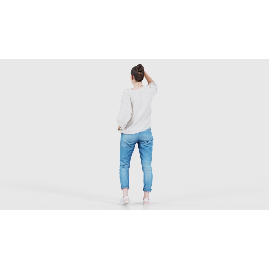 Scout Woman 3D Model – Low Poly Character in Jeans & White Top, FBX - View 25