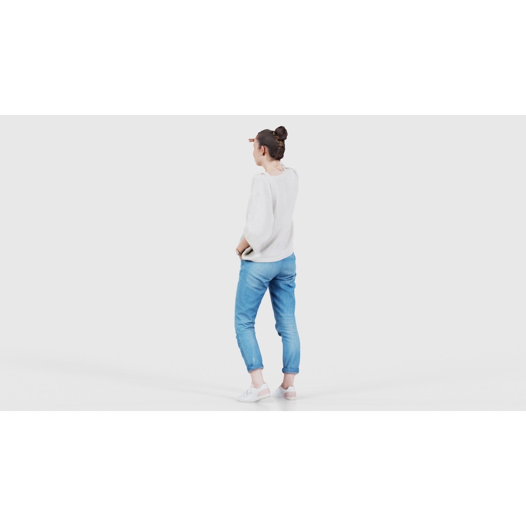 Scout Woman 3D Model – Low Poly Character in Jeans & White Top, FBX - View 26
