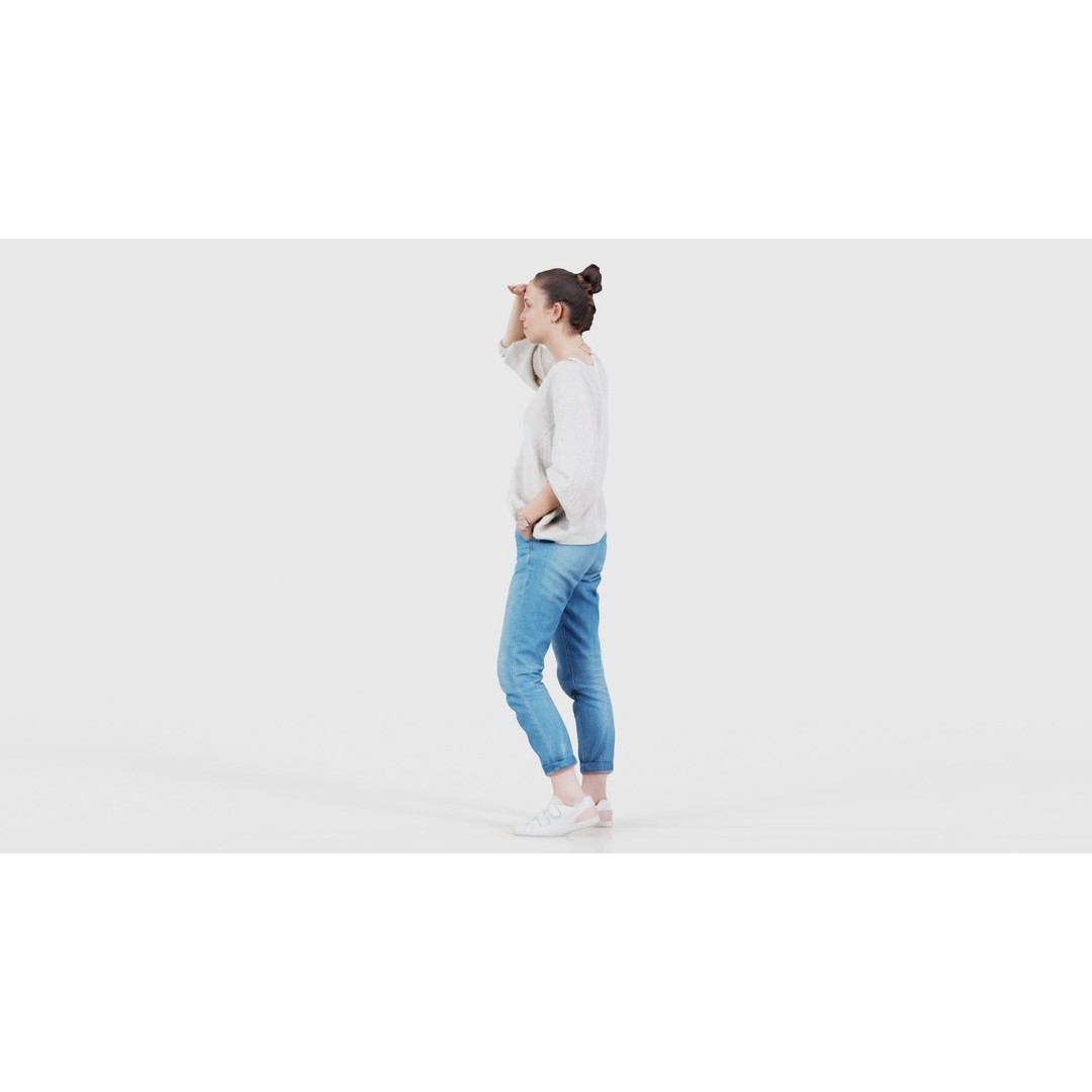 Scout Woman 3D Model – Low Poly Character in Jeans & White Top, FBX - View 27