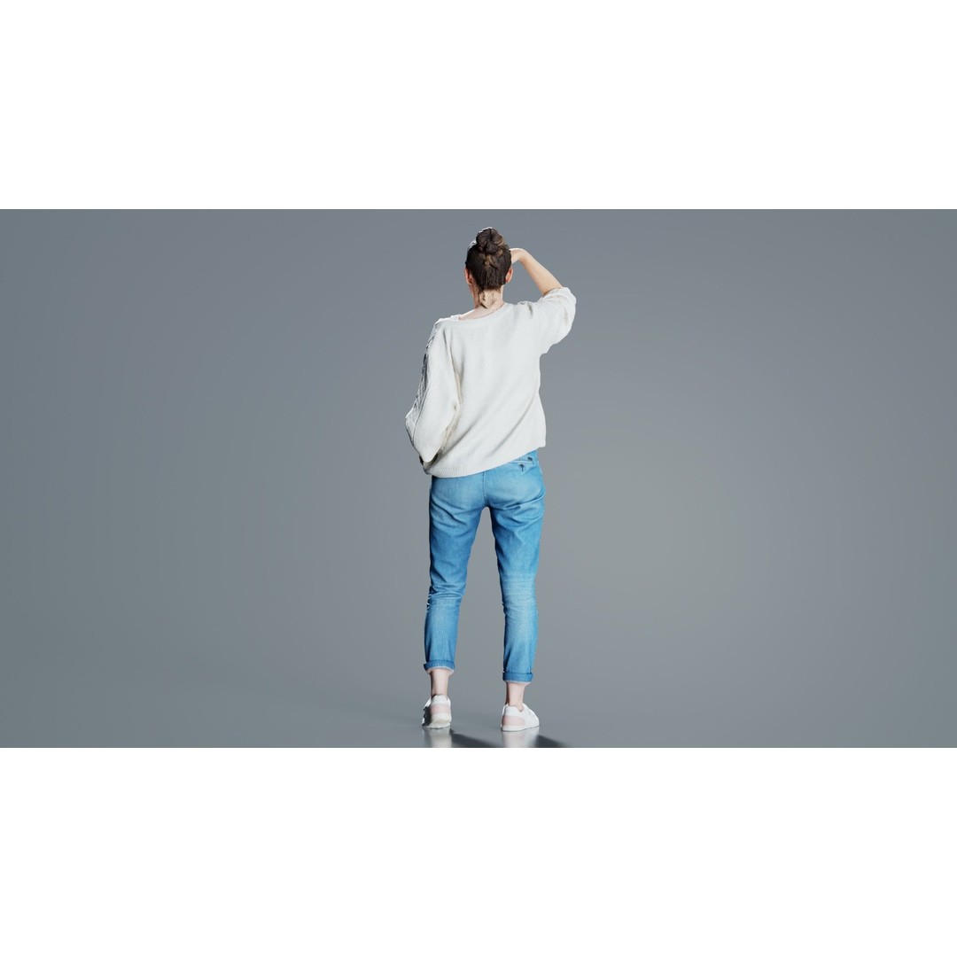 Scout Woman 3D Model – Low Poly Character in Jeans & White Top, FBX - View 3