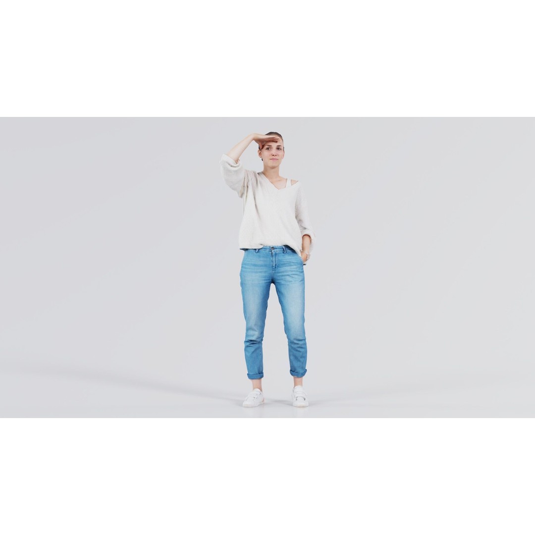 Scout Woman 3D Model – Low Poly Character in Jeans & White Top, FBX - View 4