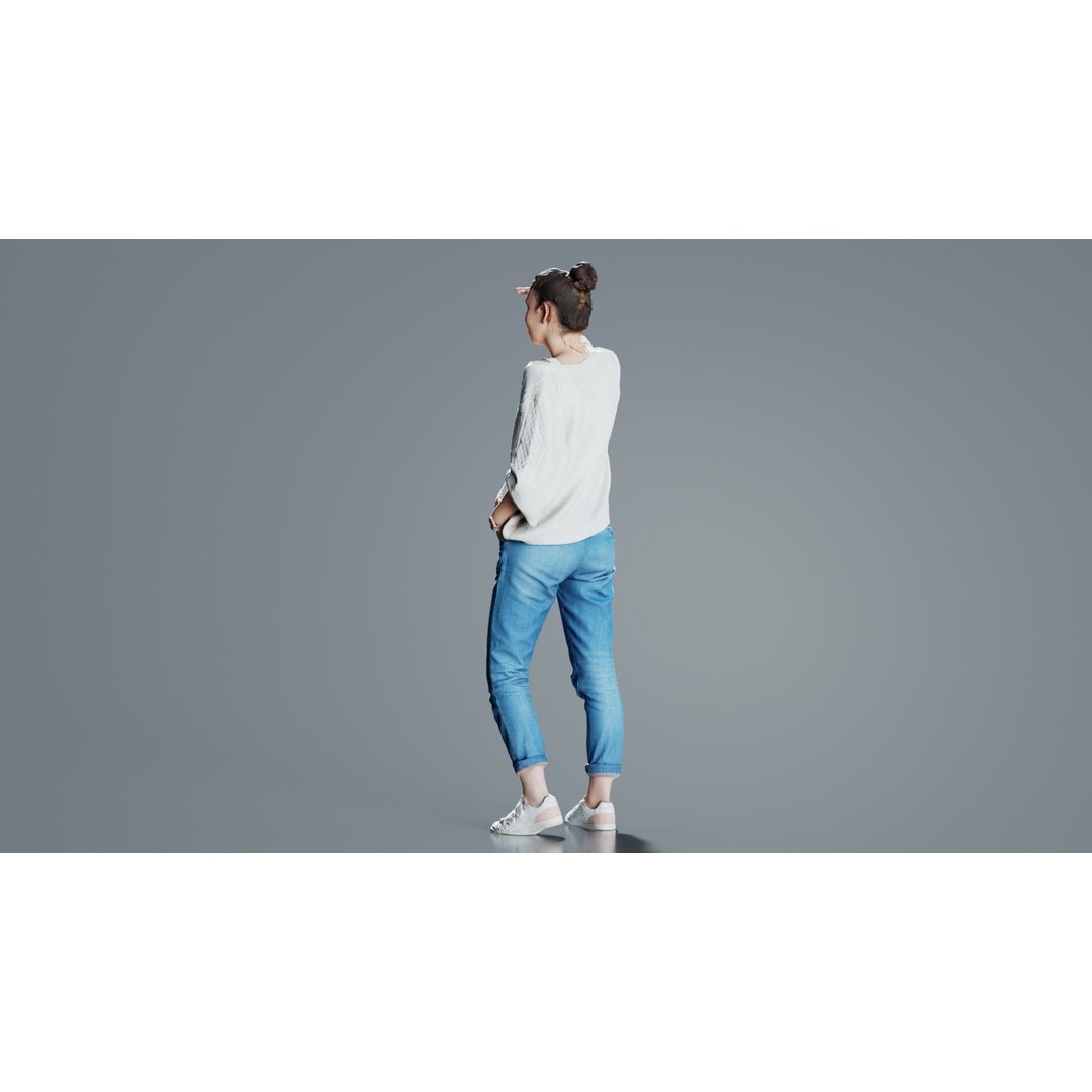 Scout Woman 3D Model – Low Poly Character in Jeans & White Top, FBX - View 5