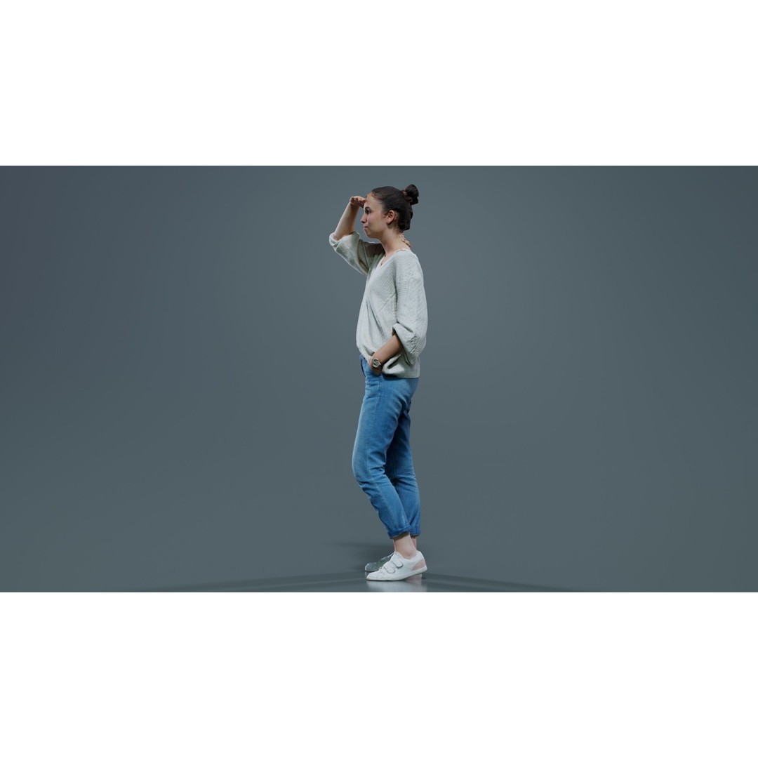 Scout Woman 3D Model – Low Poly Character in Jeans & White Top, FBX - View 6