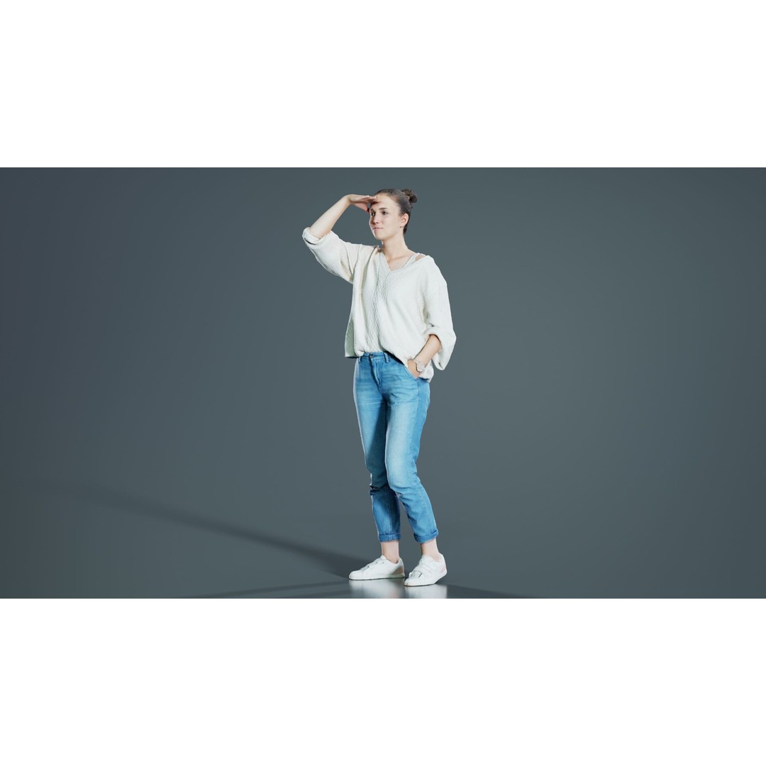 Scout Woman 3D Model – Low Poly Character in Jeans & White Top, FBX - View 7