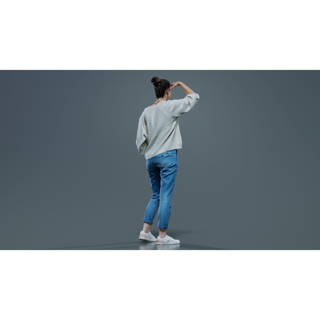 Scout Woman 3D Model – Low Poly Character in Jeans & White Top, FBX - View 8