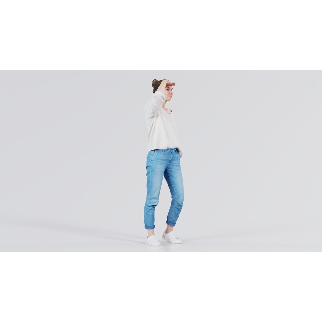 Scout Woman 3D Model – Low Poly Character in Jeans & White Top, FBX - View 9