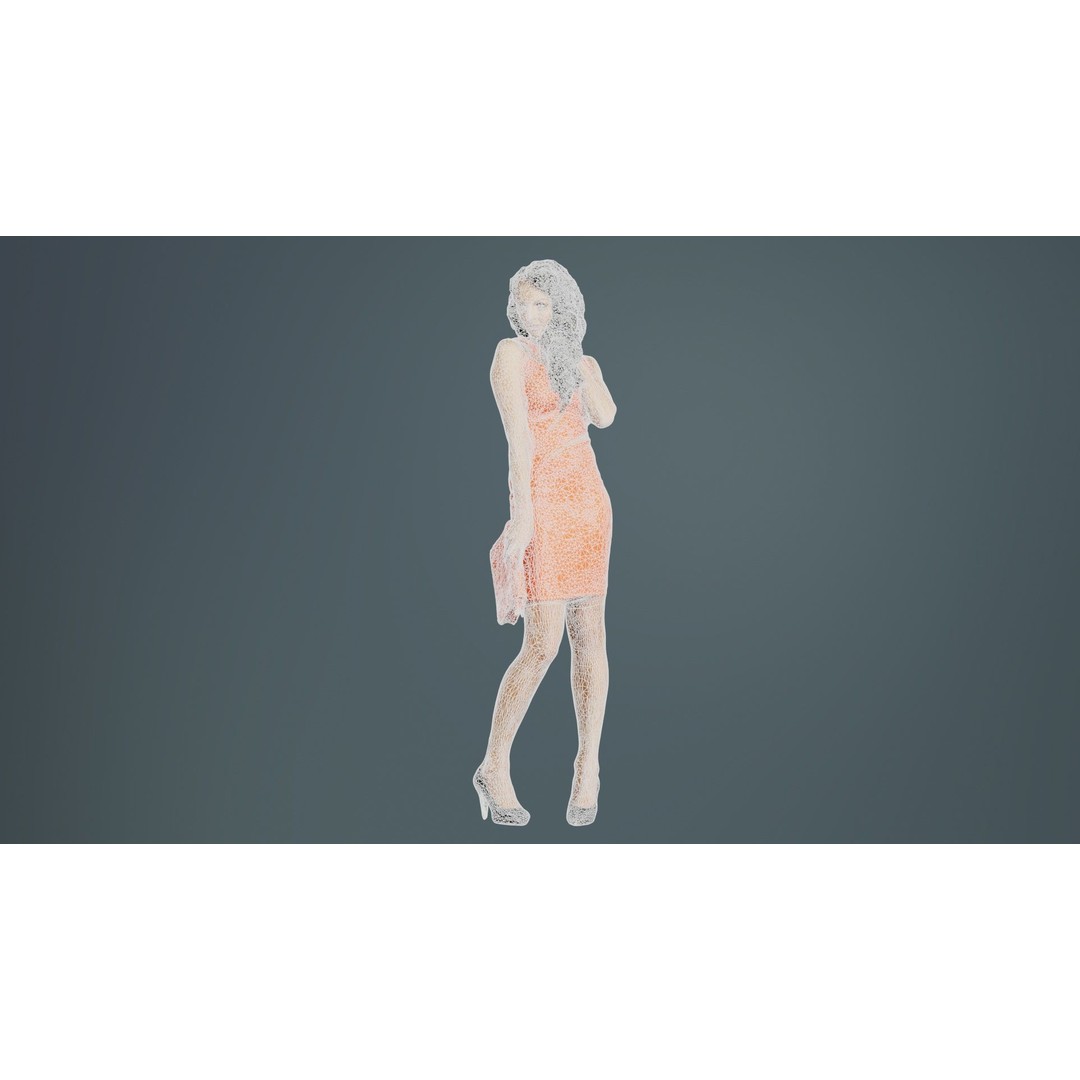 Woman in Orange Dress 3D Model – Low Poly Character, FBX, Blender - View 11